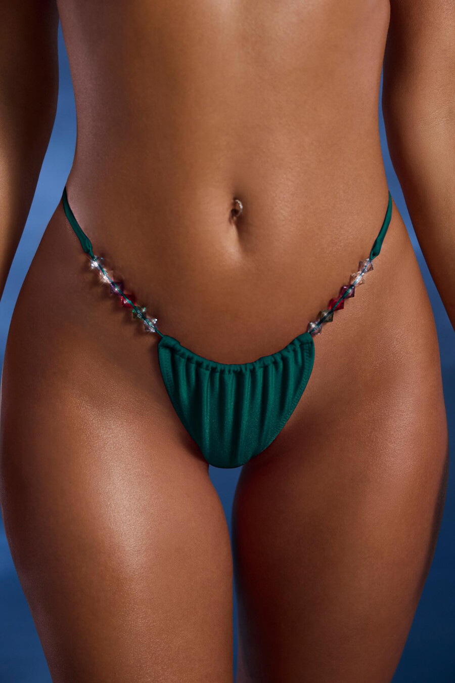 majtki bikini ze ściągaczem i koralikami w kolorze jadeitu