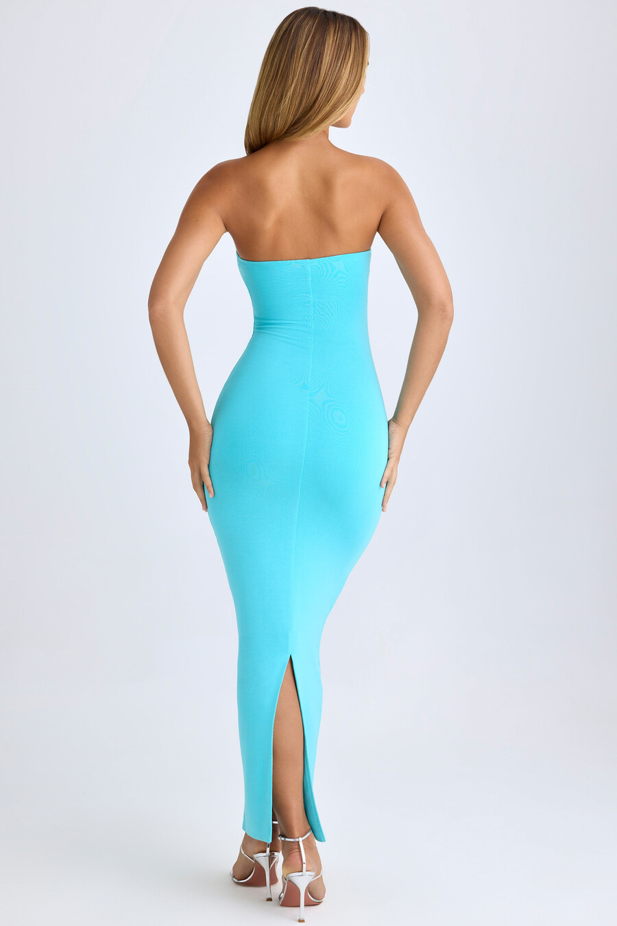 sukienka maxi z modalu typu bandeau w kolorze akwamaryny