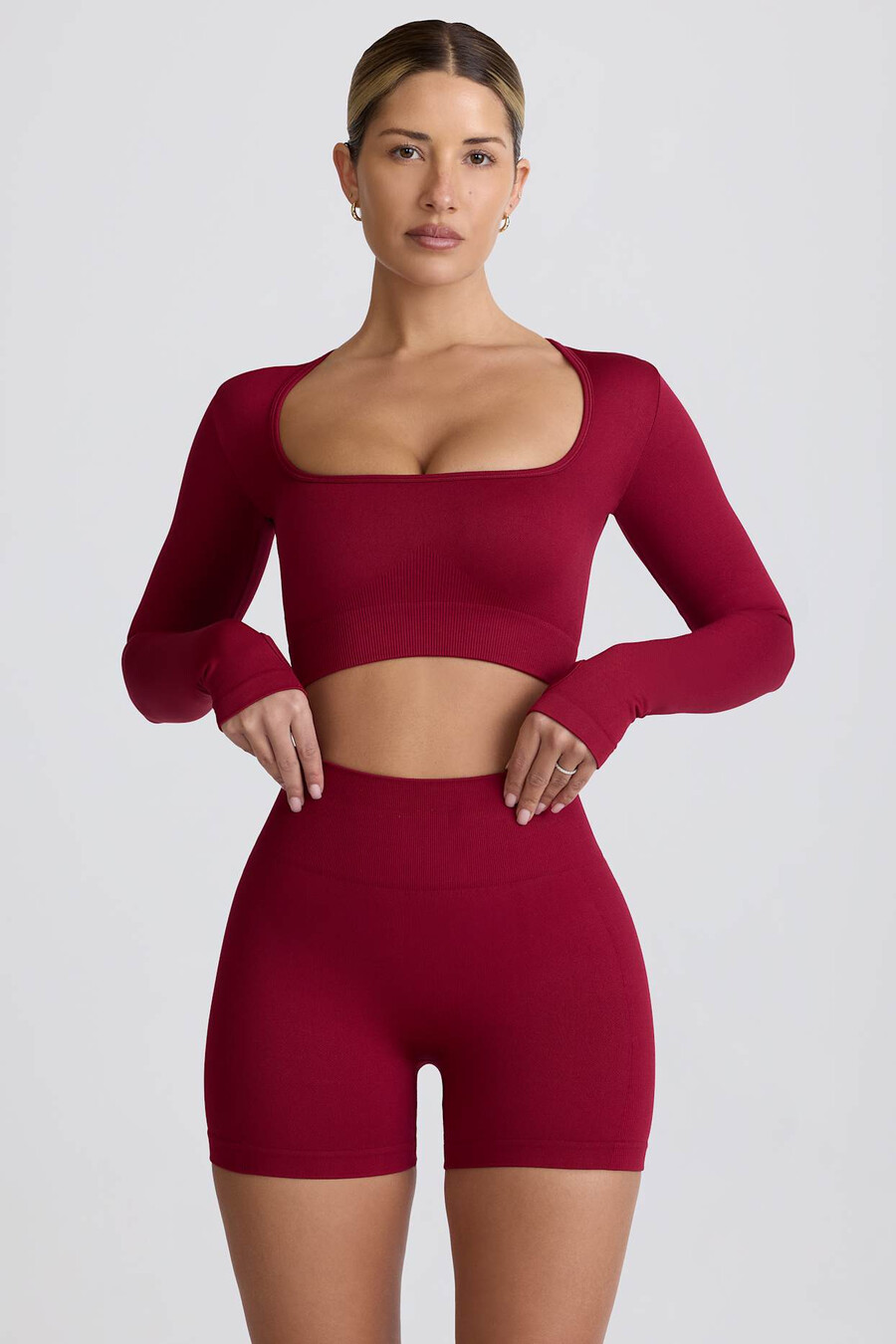 szorty mini super sculpt seamless z wysokim stanem w kolorze bordowym