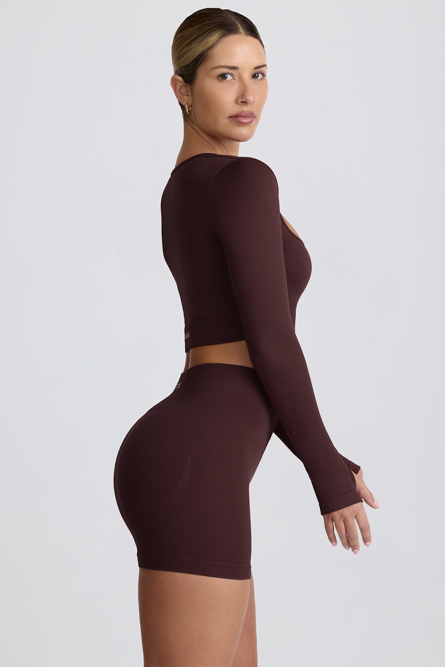 mini szorty super sculpt seamless z wysokim stanem w kolorze czekoladowym