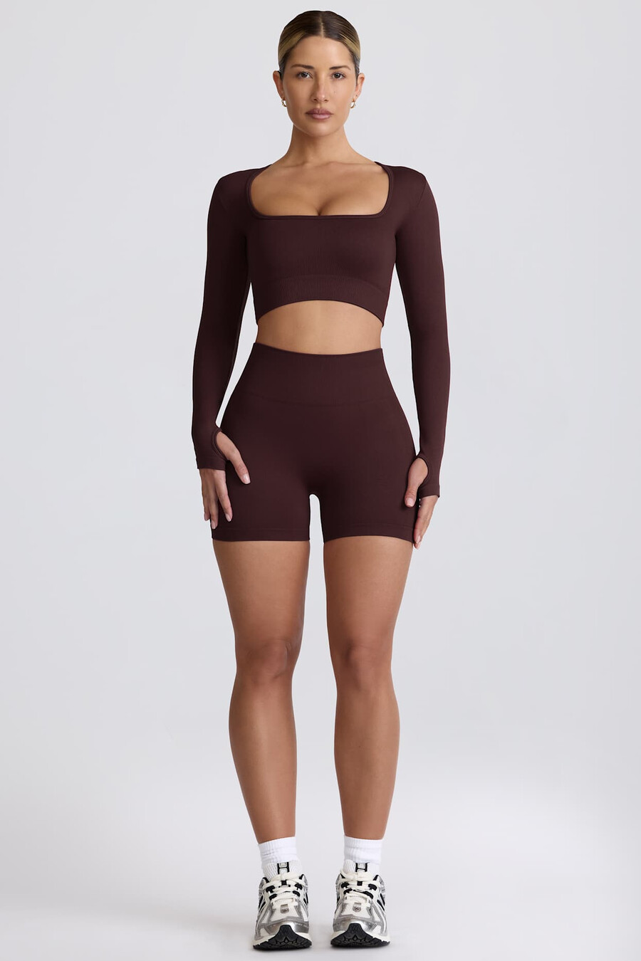 mini szorty super sculpt seamless z wysokim stanem w kolorze czekoladowym