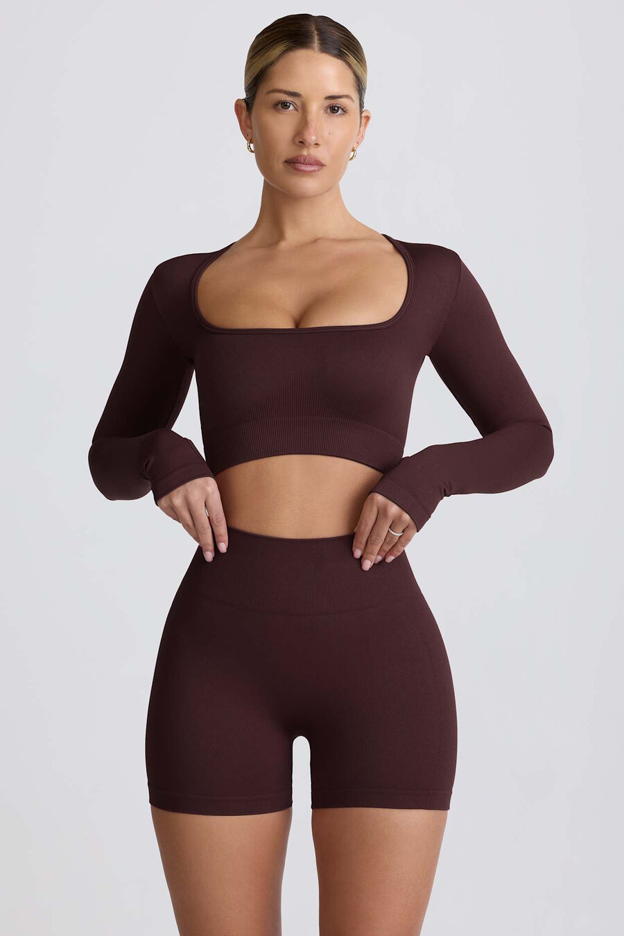 mini szorty super sculpt seamless z wysokim stanem w kolorze czekoladowym