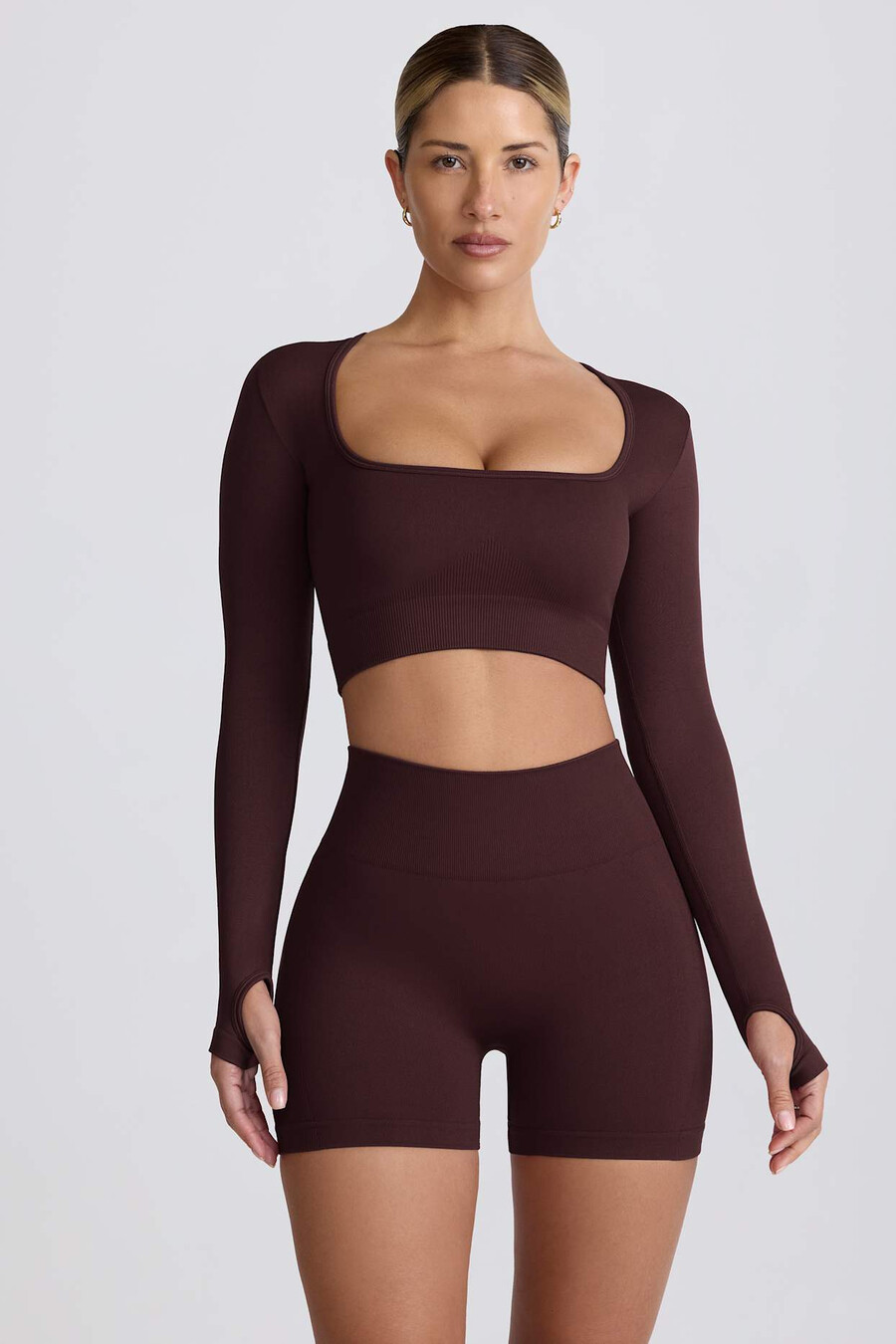 mini szorty super sculpt seamless z wysokim stanem w kolorze czekoladowym