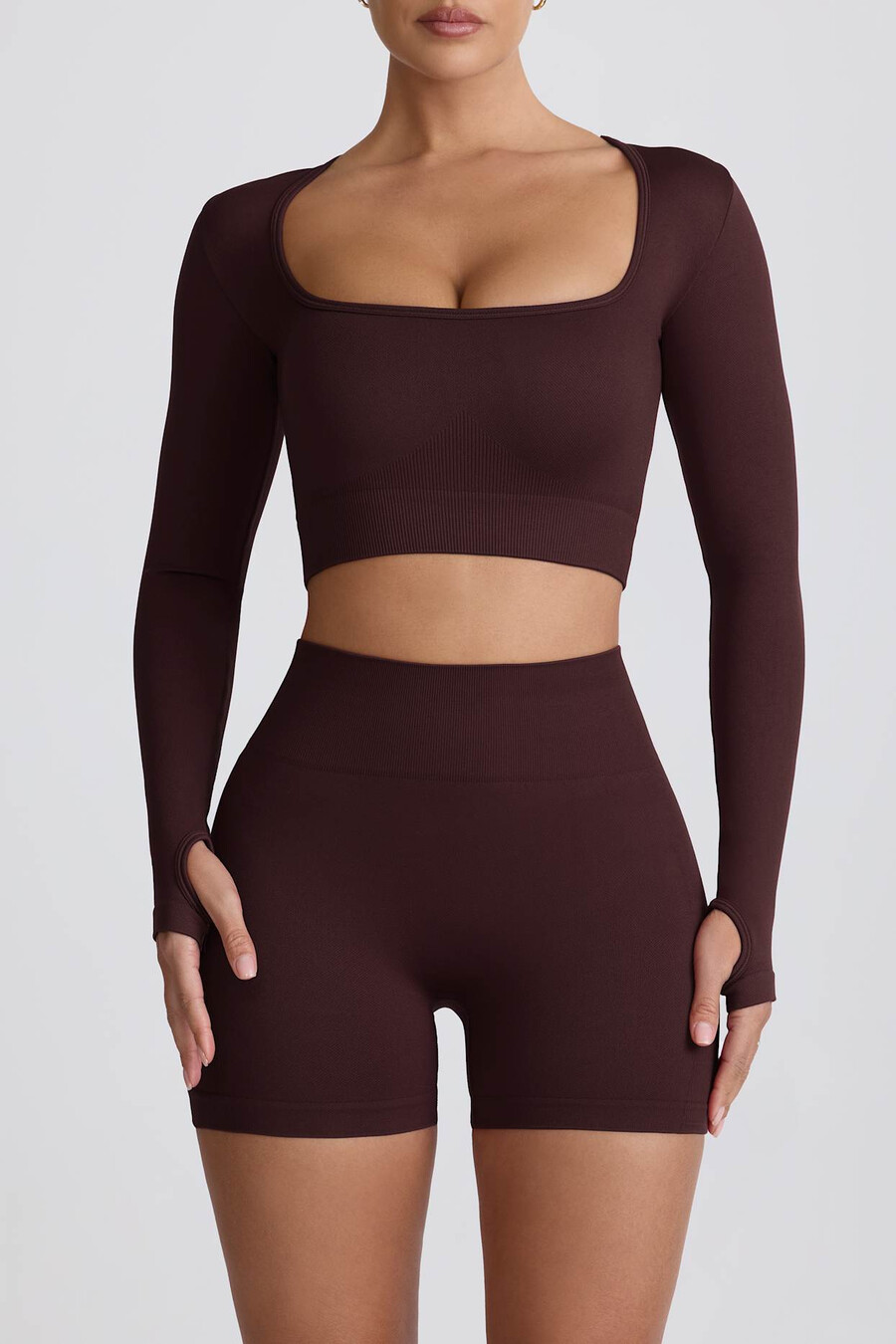 mini szorty super sculpt seamless z wysokim stanem w kolorze czekoladowym