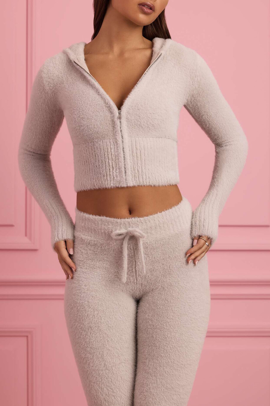 bluza z kapturem i zamkiem błyskawicznym fluffy knit w kolorze cloud grey