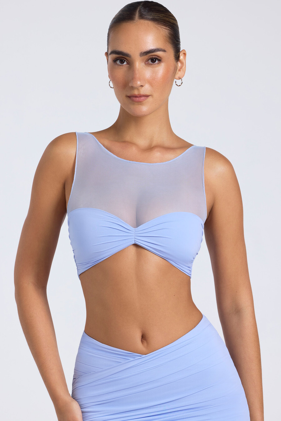 przezroczysty panelowy marszczony top w kolorze periwinkle blue