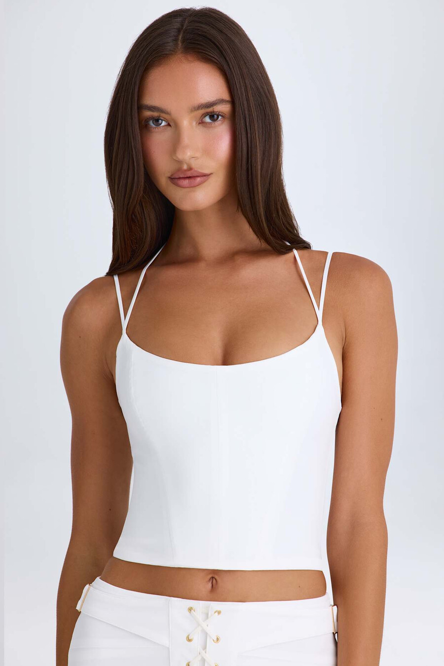 gorset z dekoltem halter w kolorze białym